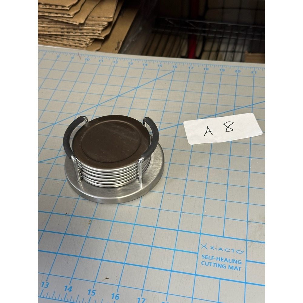 Drink Coasters Stainless Steel with Holder 6 pieces Mainstays padded back‎